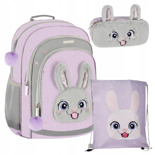 Starpak viackomorový školský batoh Odtiene fialovej, Odtiene ružovej, Odtiene sivej a striebornej 23 l + 2 ďalšie produkty